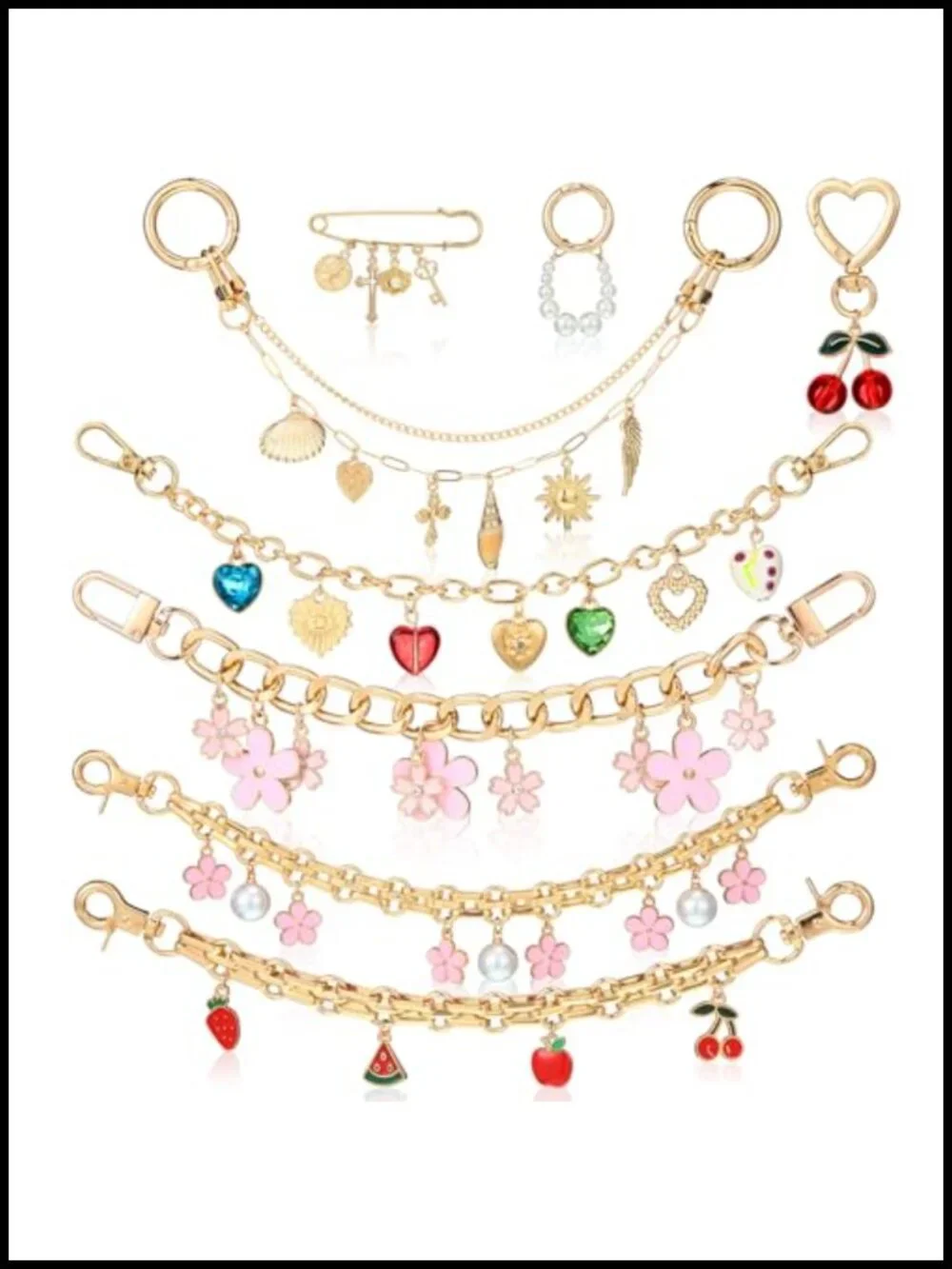 8 Pcs Bag Charms Set Gold Alloy Metal Chain Extender for Handbags Purse Wallet